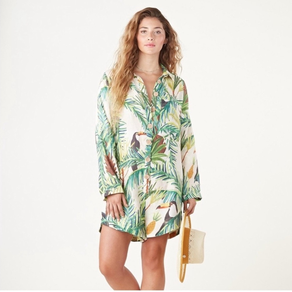 FARM Rio Green Tropical Print Romper